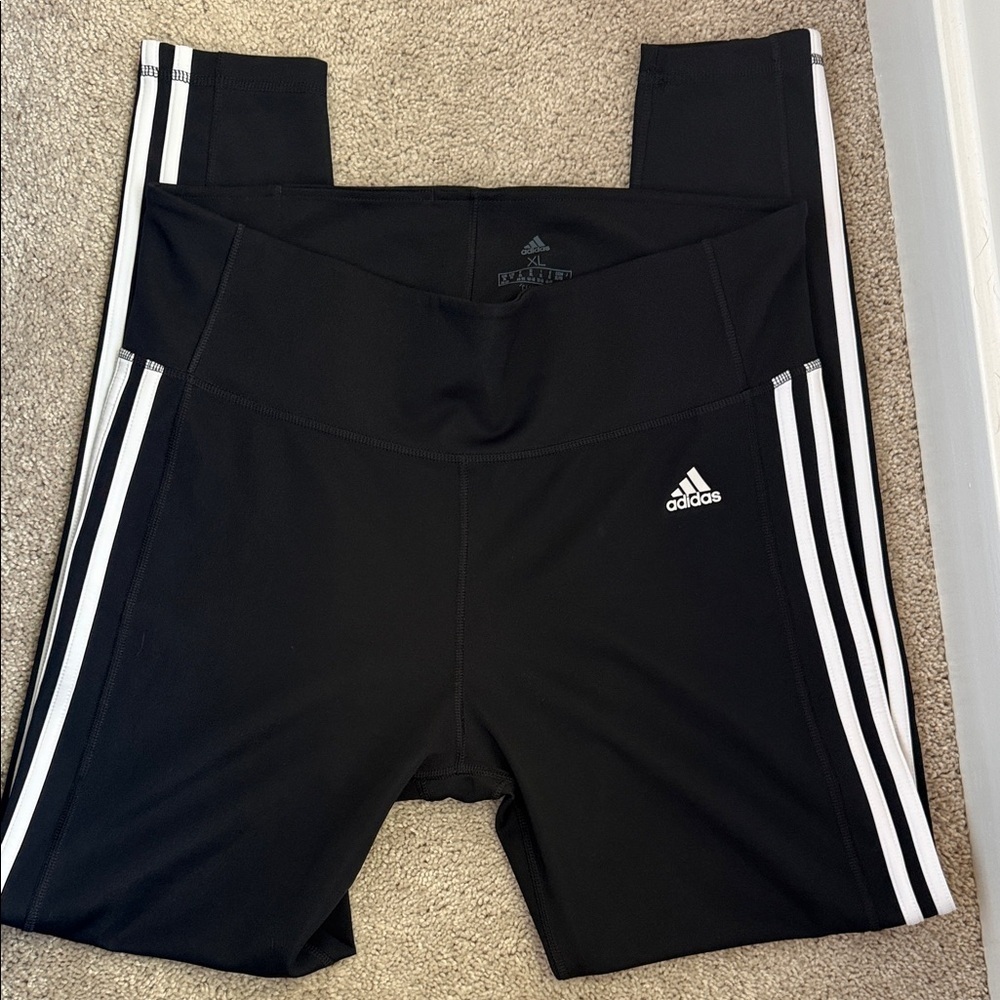 Adidas Women’s Black and White Striped Leggings - Picture 2 of 5